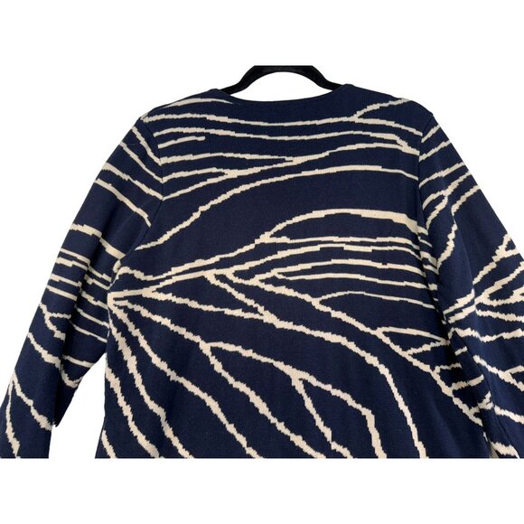 Susan Graver Womens Zip-Up Cardigan Sweater L Dark Navy & Beige Abstract Print - Picture 10 of 10